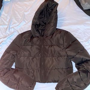SHEIN zip up hooded crop puffer jacket, size small
